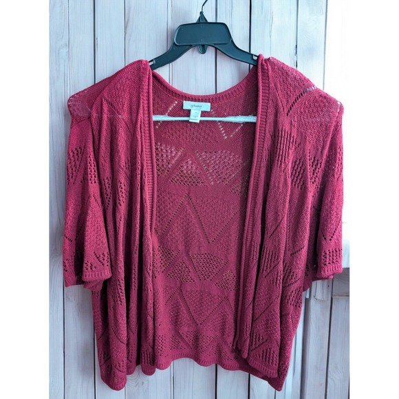CJ Banks Sweaters - CJ Banks Plus Size 4X Open Front Kimono‎ Cardigan Duster Sweater Berry Red Knit